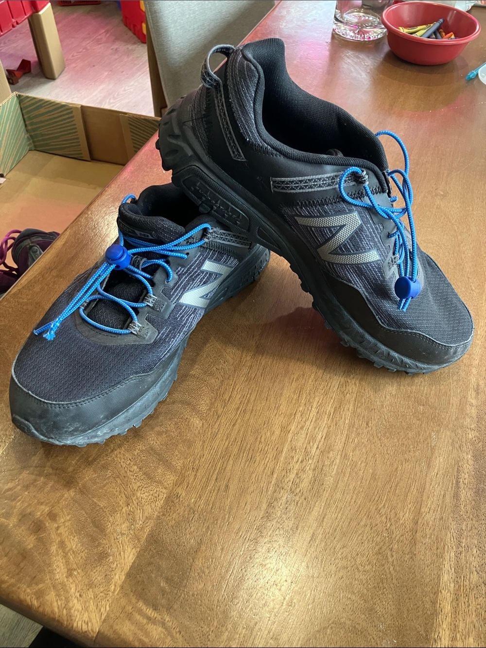 New Balance Black Trail Running or Hiking Sneakers with Blue Elastic Laces